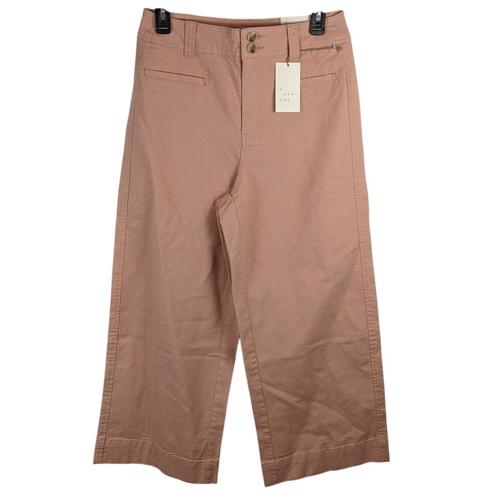 A New Day Wide Leg Pants High-Rise Cropped Coral Pink 4 Capri Staple Ankle Work